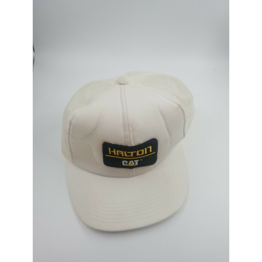 Vintage HALTON CAT Patch Trucker Hat Adjustable White Snapback Foam Mesh USA H1